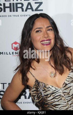 LOS ANGELES, KALIFORNIEN – 21. JUNI 2016: Schauspielerin Salma Hayek nimmt am 21. Juni im Museum of Tolerance in Los Angeles, Kalifornien, an der Premiere von Momentum Pictures’ „Septembers of Shiraz“ Teil. Leute: Salma Hayek Stockfoto