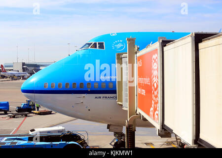 Vom Flughafen Schiphol. Boeing 747. Amsterdam. Stockfoto