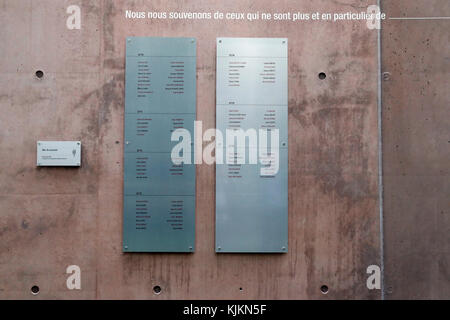 Synagoge der Liberalen Jüdischen Gemeinde in Genf. Memory Wall. Die Schweiz. Stockfoto