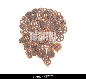 Menschliche Holz Kopf mit Gängen isoliert auf weißem Stockfoto