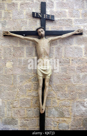 La Celle Abtei. Jesus am Kreuz. Frankreich. Stockfoto