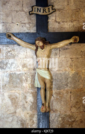 La Celle Abtei. Jesus am Kreuz. Frankreich. Stockfoto