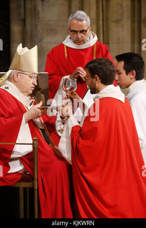 Priester weihen an der Kathedrale Notre-Dame de Paris. Frankreich. Stockfoto