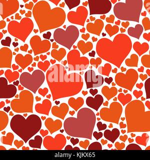 Farbe rot Herzen. chaotische nahtlose Muster. vector Rot groß und s Stock Vektor