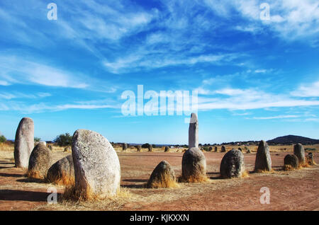 Levante cromlech in der Nähe von Monsaraz, Alentejo, Portugal Stockfoto