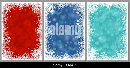 Satz von Weihnachtskarten mit Rahmen von Schneeflocken Stock Vektor
