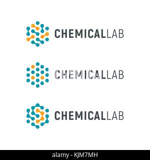 Chemisches Labor logo Vorlage. Abstrakte hexagon Vektor Schriftzug. Biologie hi-tech Technologie Logos. medizinische Geräte Stock Vektor