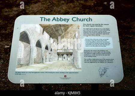 Englisches Erbe Informationstafeln in Shap Abbey, Shap, Cumbria Stockfoto