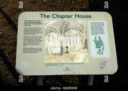 Englisches Erbe Informationstafeln in Shap Abbey, Shap, Cumbria Stockfoto