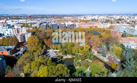 Luftaufnahme der Japanische Garten in Compans Caffarelli, Toulouse Stockfoto