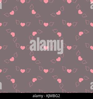 Doodle nahtlose Muster Romantischer Valentinstag fliegenden rosa Herz mit Flügeln dunkel lila Hintergrund Stoff wallpaper quilting Stock Vektor
