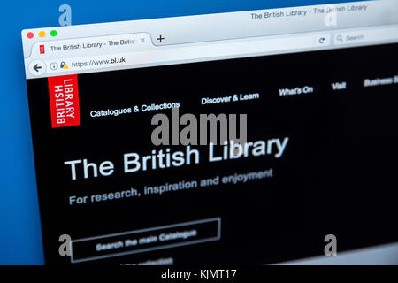 LONDON, GROSSBRITANNIEN, 17. November 2017: Die Homepage der offiziellen Website für die British Library, die am 17. November 2017. Stockfoto