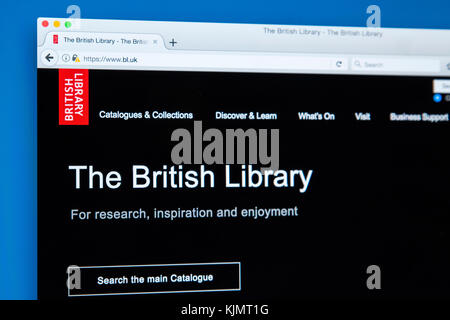 LONDON, GROSSBRITANNIEN, 17. November 2017: Die Homepage der offiziellen Website für die British Library, die am 17. November 2017. Stockfoto