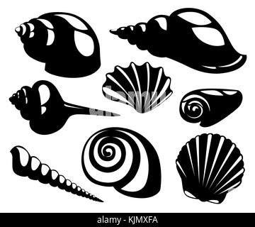 Vektor Muscheln und Pearl seashell Silhouetten auf weißem Hintergrund. Webseite und mobile App Design Stock Vektor