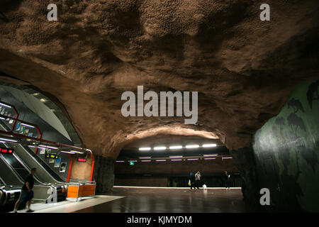 Stockholm, Schweden, 22. Mai 2014. Die U-Bahn von Stockholm, Schweden, Interieur der Station radhuset Stockfoto