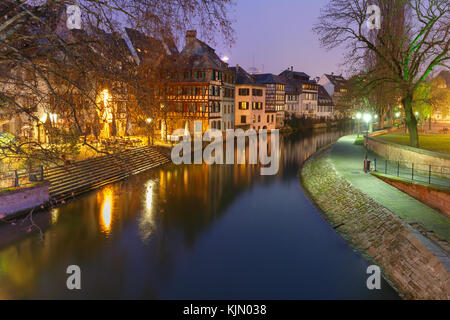 Nacht Petite France in Straßburg, Elsass Stockfoto