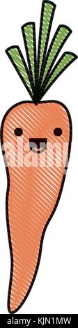 Kawaii Karotte Gemüse in farbige Kreide Silhouette Stock Vektor