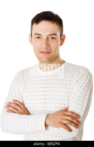 Closeup Portrait des jungen Mannes isoliert auf weiss Stockfoto
