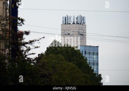 Central Station Clock Tower in Riga, Lettland Stockfoto