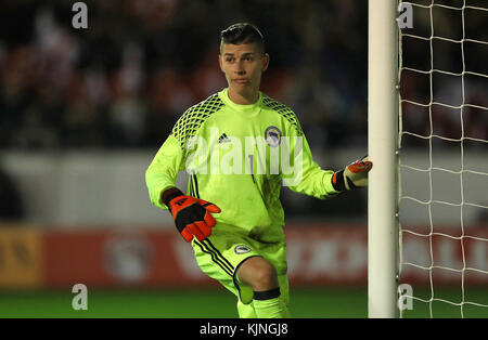 Die bosnisch-herzegowinische Torhüterin Almina Hodzic beim WM-Qualifikationsspiel der Frauen 2019 im Banks's Stadium, Walsall. DRÜCKEN SIE VERBANDSFOTO. Bilddatum: Freitag, 24. November 2017 Stockfoto