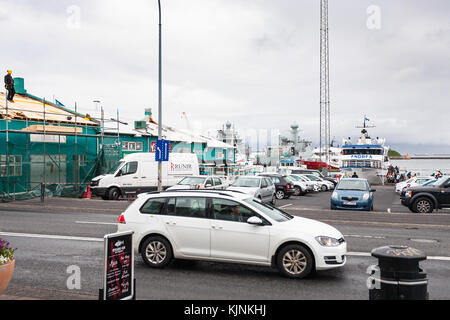 Reykjavik, Island - 5. September 2017: geirsgata Street in der Nähe der Hafen in Reykjavik im Herbst. Reykjavik ist die Hauptstadt und die größte Stadt von Island Stockfoto