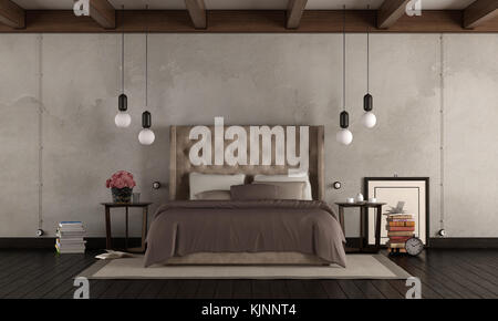 Klassische Master Schlafzimmer mit Doppelbett, Retro und moderne Lampe 3D-Rendering Stockfoto