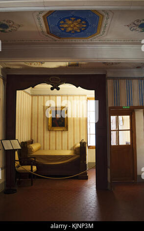 Ajaccio: Maison Bonaparte National Museum, mit Blick auf die Nische, das Schlafzimmer von General Bonaparte im Jahre 1799, der Rückkehr von der Kampagne in Ägypten Stockfoto