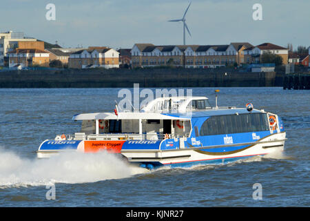 Jupiter 434 Teil der MBNA Thames Clippers Flotte Fluss bus service Auf der Themse in London. Stockfoto