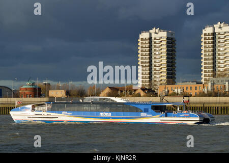 Jupiter 434 Teil der MBNA Thames Clippers Flotte Fluss bus service Auf der Themse in London. Stockfoto