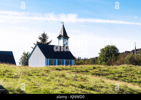 Reisen nach Island - thingvallakirkja Kirche in Thingvellir National Park im Herbst Stockfoto