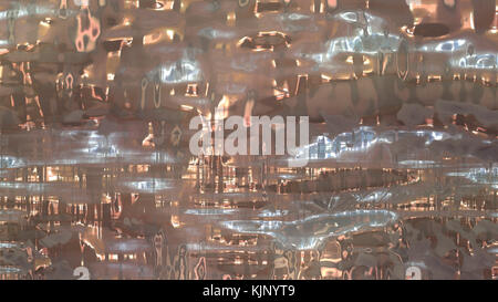 Abstrakter Hintergrund in Kupfer, Messing und Bronze Farbton mit weißen und braunen Flecken mit schönen Lichtreflexionen Muster. Modische Wellenstruktur. Stockfoto