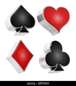Playing Card passt Symbole auf weißem Hintergrund. 3D-Darstellung. Stockfoto