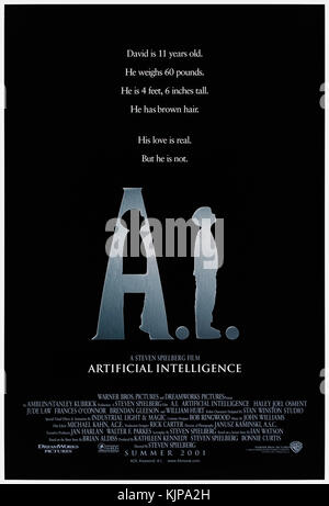 A.I. Künstliche Intelligenz (2001) unter der Regie von Steven Spielberg und Hauptdarsteller Haley Joel Osment, Jude Law, Frances O'Connor. Eine künstliche Kind fühlt die Liebe einer Mutter in diesem futuristischen Märchen über Maschinen mit Gefühlen. Stockfoto