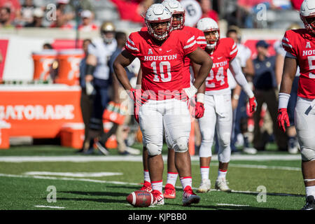 Houston, TX, USA. 24 Nov, 2017. Houston Cougars defensiver Ed Oliver (10) Während des 3. Quartals ein NCAA Football Spiel zwischen der Navy Midshipmen und der Universität von Houston Cougars bei tdecu Stadion in Houston, TX. Houston gewann das Spiel 24-14. Trask Smith/CSM/Alamy leben Nachrichten Stockfoto