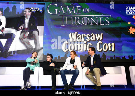 Polen, Corato, 25. November 2017: Drei Sterne von Spiel der Throne serielle Vladimir furdik, gemma Whelan und Daniel portman an der Warschauer Comic Con. © Jake ratz/alamy leben Nachrichten Stockfoto