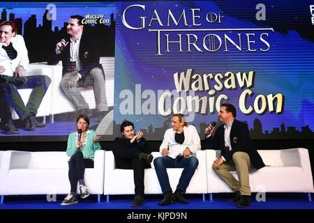 Polen, Corato, 25. November 2017: Drei Sterne von Spiel der Throne serielle Vladimir furdik, gemma Whelan und Daniel portman an der Warschauer Comic Con. © Jake ratz/alamy leben Nachrichten Stockfoto