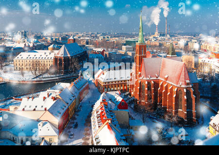 Luftaufnahme von Breslau im Winter morgen Stockfoto