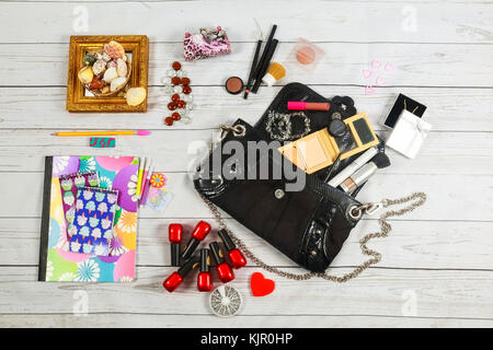 Nail Make-up Notebook Tasche Spiegel Kosmetik Make-up Tasche Frau Dame Material Stockfoto