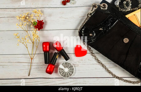 Nail Make-up Notebook Tasche Spiegel Kosmetik Make-up Tasche Frau Dame Material Stockfoto