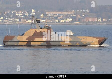 Norwegischen Marine skjold Klasse stealth schnell Küsten Schiffes, p 962 hnoms skudd. Stockfoto