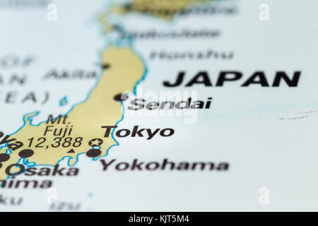 In der Nähe von Japan in Tokio auf einer Weltkarte als Konzept Stockfoto