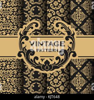 Satz von Vintage blüht Weinstock nahtlose Muster Hintergrund. Vector Illustration Stock Vektor