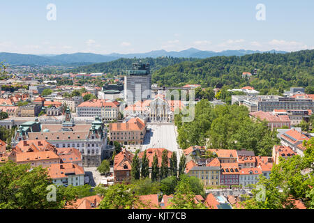 Ljubljana Stadtbild einschließlich der Congress Square aus gesehen Das Schloss (Ljubljana, Slowenien) Stockfoto