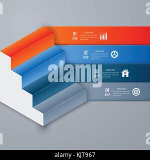 Business Infografiken Vorlage 4 Schritte entfernt. Daten und die Visualisierung von Informationen. Dynamische INFOGRAFIKEN stilvolle, geometrisch. Element für design Business Stock Vektor