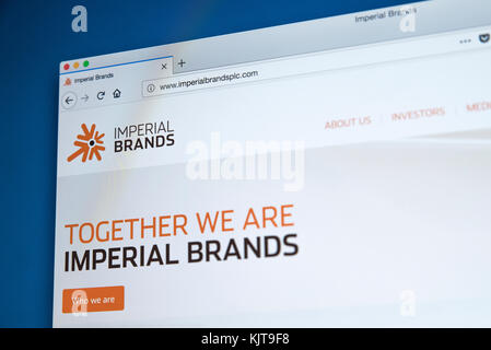 LONDON, UK - 25. NOVEMBER 2017: Die Homepage der offiziellen Website von Imperial Brands - The British multinational Tobacco Company, am 25. November Stockfoto