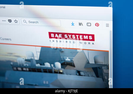 London, Großbritannien - 25 November 2017: Die Homepage der offiziellen Website für Bae systems plc - die britische multinationale Verteidigung, Sicherheit, Luft- und Raumfahrt Stockfoto