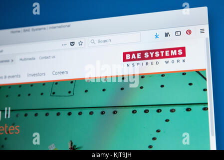 LONDON, UK - 25. NOVEMBER 2017: Die Homepage der offiziellen Website von BAE Systems plc - dem britischen multinationalen Verteidigungs-, Sicherheits- und Raumfahrtunternehmen Stockfoto