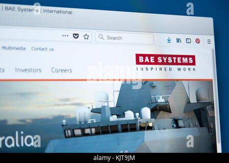 LONDON, UK - 25. NOVEMBER 2017: Die Homepage der offiziellen Website von BAE Systems plc - dem britischen multinationalen Verteidigungs-, Sicherheits- und Raumfahrtunternehmen Stockfoto