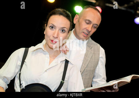 Mime artist Üben vor der Show Stockfoto