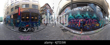 360° Ansicht der Street Art in Hosier Lane in Melbournes CBD Australien Stockfoto